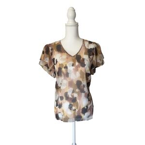 cabi Womens Blouse Size S Multi Color Abstract Print Flutter Sleeve Artsy Bohemi